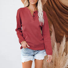 Laden Sie das Bild in den Galerie-Viewer, Einfarbiges Langarm-T-Shirt mit V-Ausschnitt