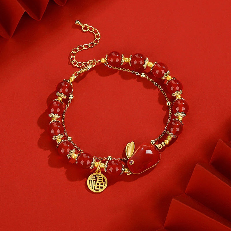 Rotes Achat Jade Kaninchen Armband