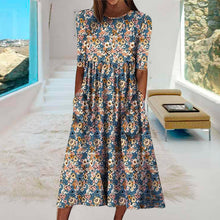 Laden Sie das Bild in den Galerie-Viewer, Bedrucktes Kleid mit Taschen und Rundhalsausschnitt