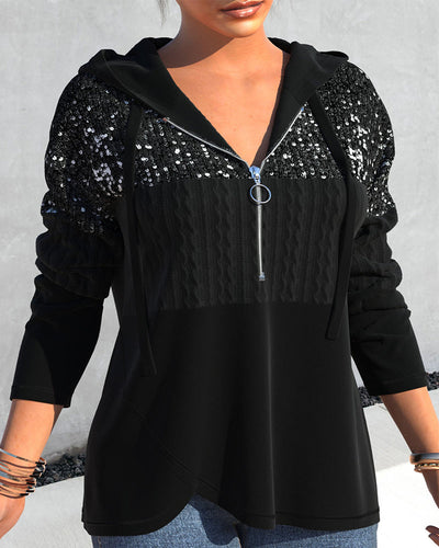 Hoodie mit Reißverschluss und Pailletten