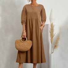 Laden Sie das Bild in den Galerie-Viewer, Einfarbiges Modisches Lockeres Kleid mit Laternenärmeln