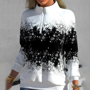 Hoodie mit Schneeflockenprint und Reißverschluss