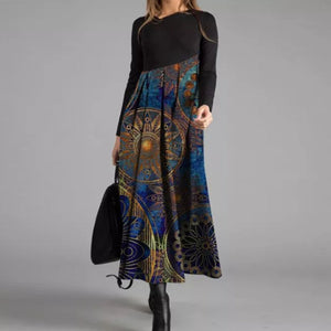 Schmal Geschnittenes Bedrucktes Langärmliges Kleid