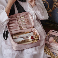 Laden Sie das Bild in den Galerie-Viewer, Kosmetiktasche aus Samt mit großem Fassungsvermögen+Waschtasche