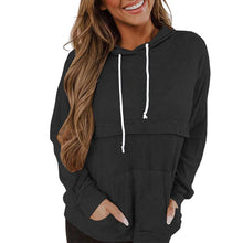 Laden Sie das Bild in den Galerie-Viewer, Einfarbiger Langärmeliger Kapuzenpullover mit Kordelzug