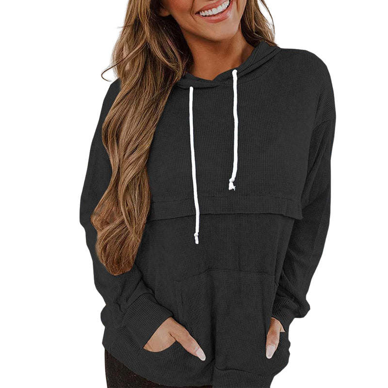 Einfarbiger Langärmeliger Kapuzenpullover mit Kordelzug