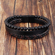 Laden Sie das Bild in den Galerie-Viewer, Naturstein Leder Geflochtenes Armband