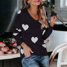 Laden Sie das Bild in den Galerie-Viewer, Herz V-Ausschnitt Strick Langarm Pullover