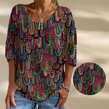 Laden Sie das Bild in den Galerie-Viewer, Damen stylisches lässiges lockeres bedrucktes T-Shirt mit V-Ausschnitt
