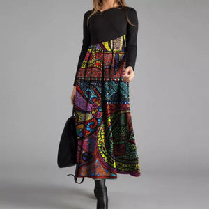 Schmal Geschnittenes Bedrucktes Langärmliges Kleid
