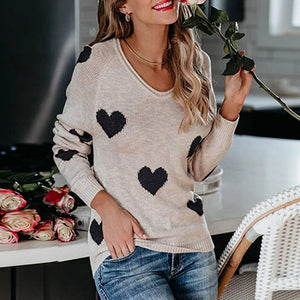 Herz V-Ausschnitt Strick Langarm Pullover
