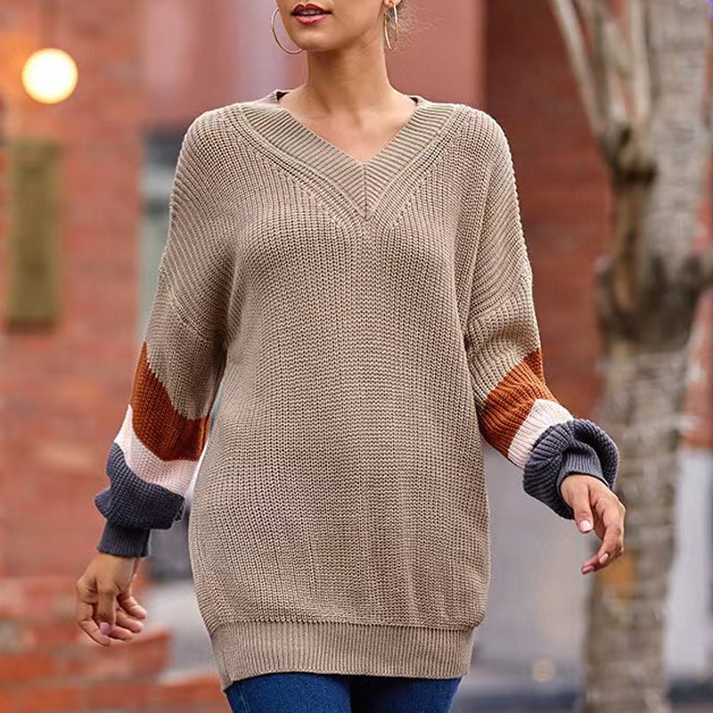 Strickpullover mit V-Ausschnitt und Ballonärmeln