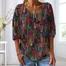 Laden Sie das Bild in den Galerie-Viewer, Damen stylisches lässiges lockeres bedrucktes T-Shirt mit V-Ausschnitt