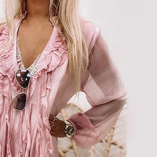 Laden Sie das Bild in den Galerie-Viewer, Einfarbiges Damenkleid aus Chiffon mit V-Ausschnitt