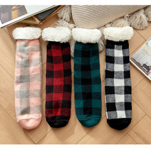 Laden Sie das Bild in den Galerie-Viewer, Damen Karierte Samtschlafsocken für Herbst und Winter