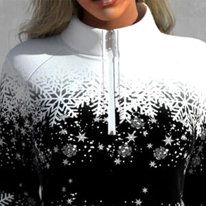 Hoodie mit Schneeflockenprint und Reißverschluss