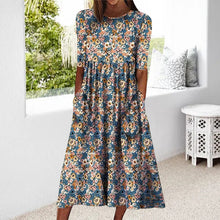 Laden Sie das Bild in den Galerie-Viewer, Bedrucktes Kleid mit Taschen und Rundhalsausschnitt