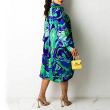 Laden Sie das Bild in den Galerie-Viewer, Modisches Hemdkleid mit Revers und Kordelzug
