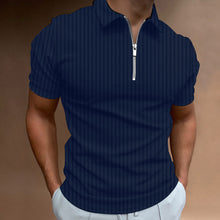Laden Sie das Bild in den Galerie-Viewer, Gestreiftes Polo-T-Shirt mit Reißverschluss