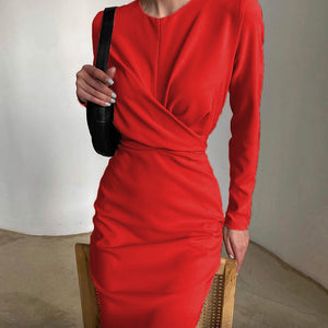 Französisches Retro-Taillen-Schlankheits-Hüftkleid in Wickeloptik