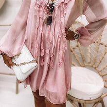Laden Sie das Bild in den Galerie-Viewer, Einfarbiges Damenkleid aus Chiffon mit V-Ausschnitt