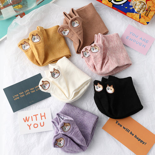 Damen Socken mit Katzenstickerei