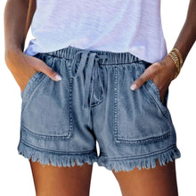 Laden Sie das Bild in den Galerie-Viewer, Einfarbige Lässige Denim-Shorts Mit Elastischer Taille