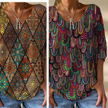 Laden Sie das Bild in den Galerie-Viewer, Damen stylisches lässiges lockeres bedrucktes T-Shirt mit V-Ausschnitt