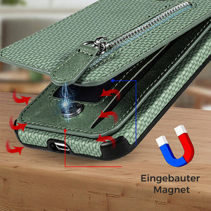 Magnetische Handyhülle mit Reißverschluss und Kreditkartenfach