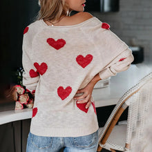 Laden Sie das Bild in den Galerie-Viewer, Herz V-Ausschnitt Strick Langarm Pullover