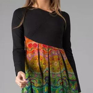 Schmal Geschnittenes Bedrucktes Langärmliges Kleid