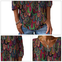 Laden Sie das Bild in den Galerie-Viewer, Damen stylisches lässiges lockeres bedrucktes T-Shirt mit V-Ausschnitt
