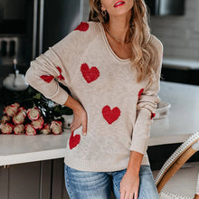 Laden Sie das Bild in den Galerie-Viewer, Herz V-Ausschnitt Strick Langarm Pullover