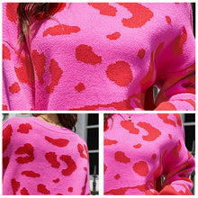 Laden Sie das Bild in den Galerie-Viewer, Zweifarbiger Strickpullover mit Leopardenmuster
