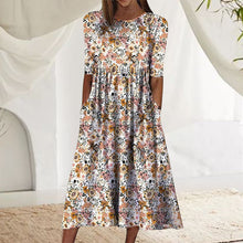 Laden Sie das Bild in den Galerie-Viewer, Bedrucktes Kleid mit Taschen und Rundhalsausschnitt