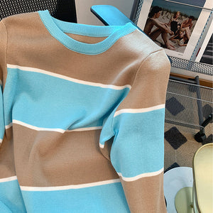 Langärmliger Gestreifter Strickpullover