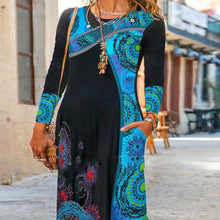Laden Sie das Bild in den Galerie-Viewer, Ethnisch Bedrucktes Langärmliges Kleid