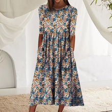 Laden Sie das Bild in den Galerie-Viewer, Bedrucktes Kleid mit Taschen und Rundhalsausschnitt