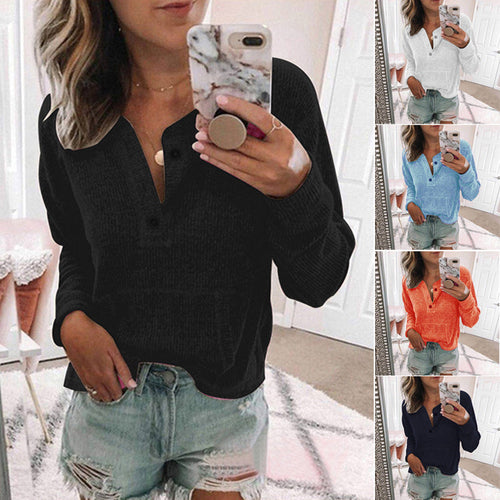 Geripptes Einfarbiges T-Shirt mit Knöpfen