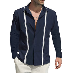 Langärmliges Cardigan-Hemd mit Revers und Farbblock für Herren