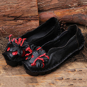 Blumen-Lederschuhe aus PU-Leder im ethnischen Stil