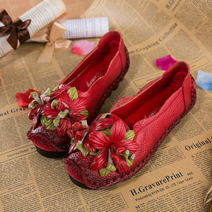 Blumen-Lederschuhe aus PU-Leder im ethnischen Stil