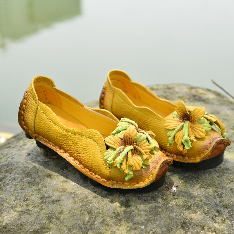 Blumen-Lederschuhe aus PU-Leder im ethnischen Stil
