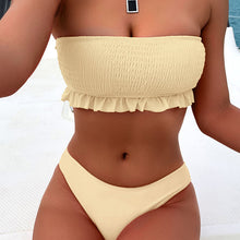 Laden Sie das Bild in den Galerie-Viewer, Einfarbiger Rüschen Bandeau Bikini Badeanzug