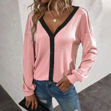 Laden Sie das Bild in den Galerie-Viewer, Strickjacke mit V-Ausschnitt und langen Ärmeln