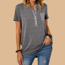 Laden Sie das Bild in den Galerie-Viewer, Damen einreihiges lockeres lässiges kurzärmliges T-Shirt