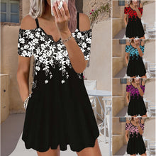 Laden Sie das Bild in den Galerie-Viewer, Stilvolles Sexy Schulterfreies Kleid Mit V-Ausschnitt Und Blumenmuster