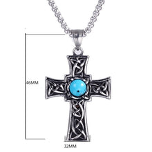 Laden Sie das Bild in den Galerie-Viewer, Keltisches Kreuz Halskette mit Türkis für Männer
