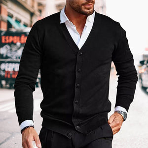 Einfarbige Strickjacke mit V-Ausschnitt