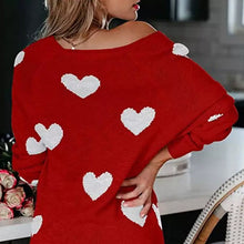 Laden Sie das Bild in den Galerie-Viewer, Herz V-Ausschnitt Strick Langarm Pullover